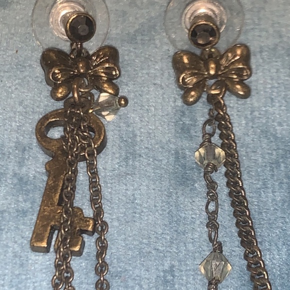 Betsey Johnson Jewelry Bronze Betsey Johnson Lock And Key Earrings